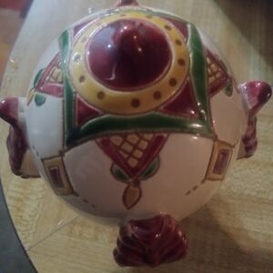 Rino Bentivoglio Christmas  pedestal Egg Ornament signed Italian "GIFT"